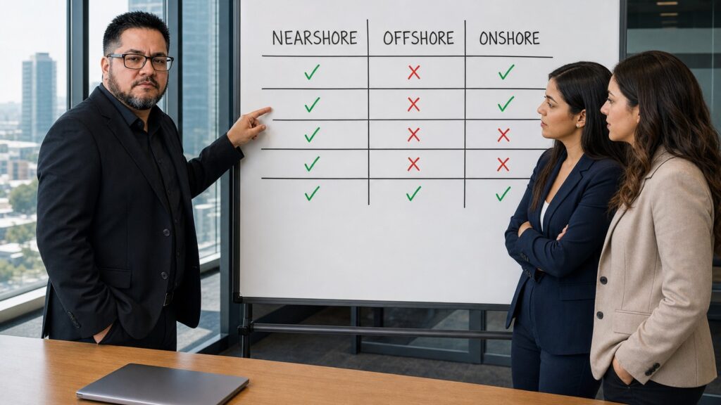 Desarrollo de software nearshore vs. offshore vs. onshore